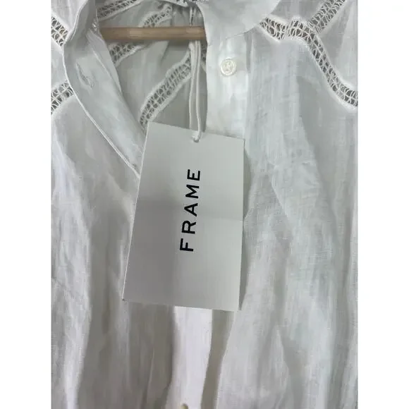 NWT Frame Inset Lace Puff Sleeve Button Front Dress White Blanc Size: Large NWT Frame Inset Lace Puff Sleeve Button Front Dress White Blanc Size: Large